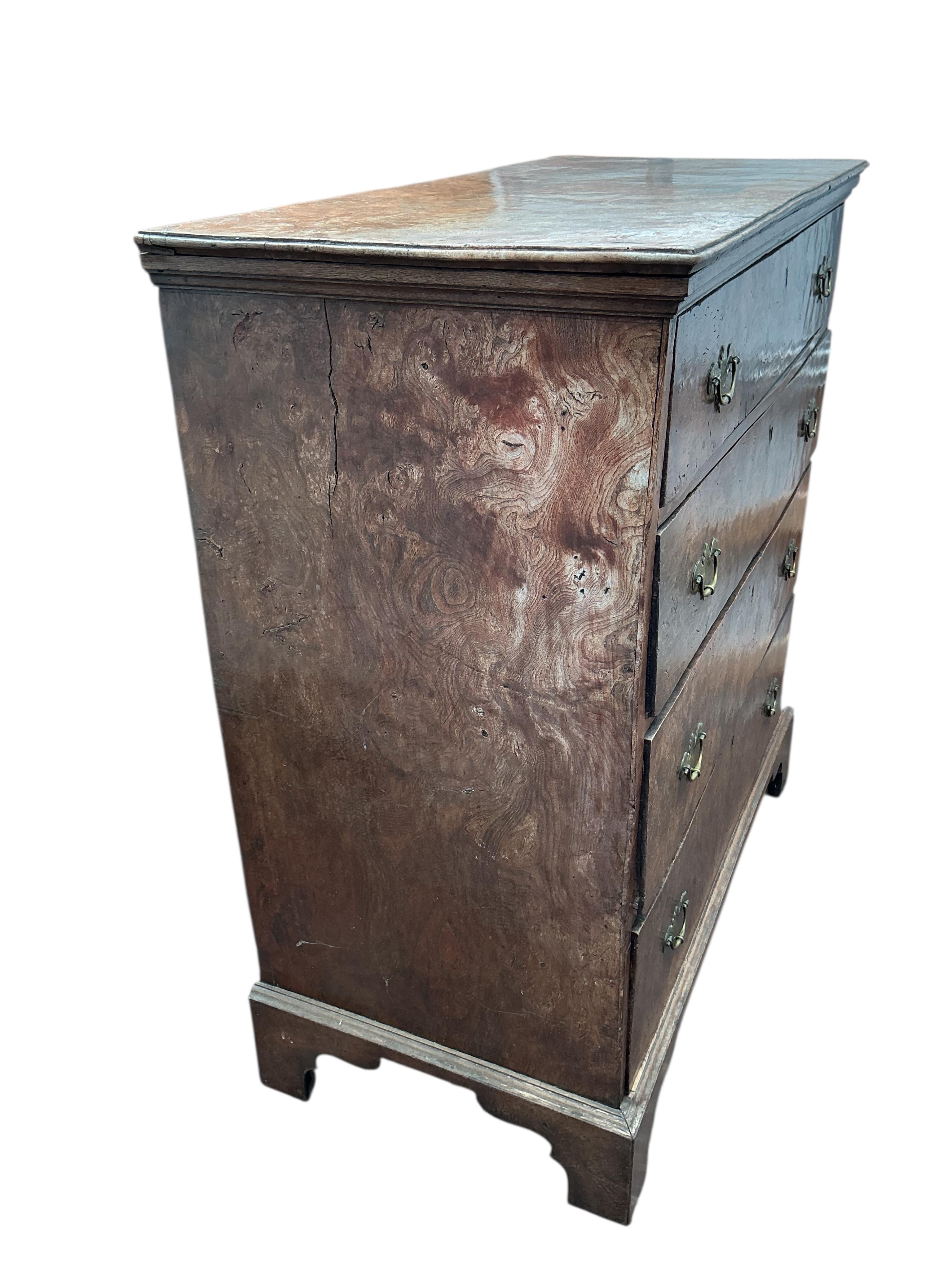 A George I style burr elm chest of drawers, width 96cm, depth 47cm, height 101cm